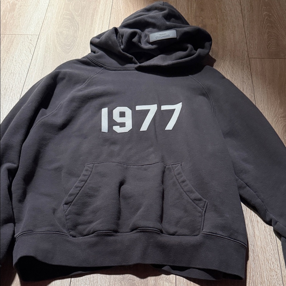 Essentials Charcoal Hoodie with 1977 Design